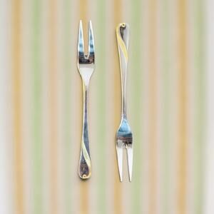 Solingen 18/10 Stainless Steel VTG Set of 2 Gold Swirl Appetizer Cocktail Forks